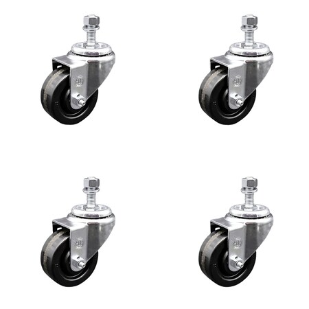 Service Caster 3.5 Inch SS Phenolic Wheel Swivel 10mm Threaded Stem Caster Set SCC SCC-SSTS20S3514-PHS-M1015-4